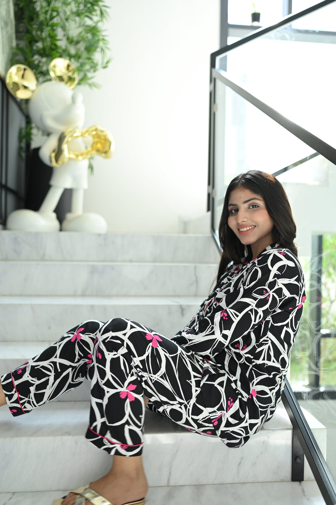 WHITE PINK FLORA PJ Set