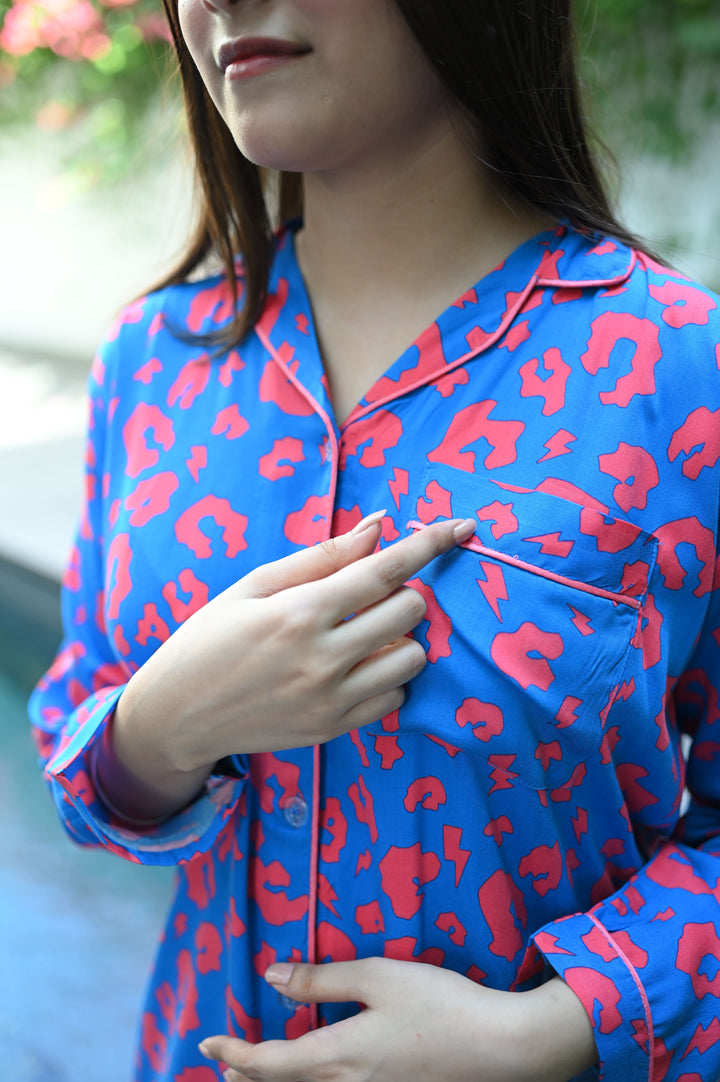 ROYAL BLUE ABSTRACT STONE PJ Set