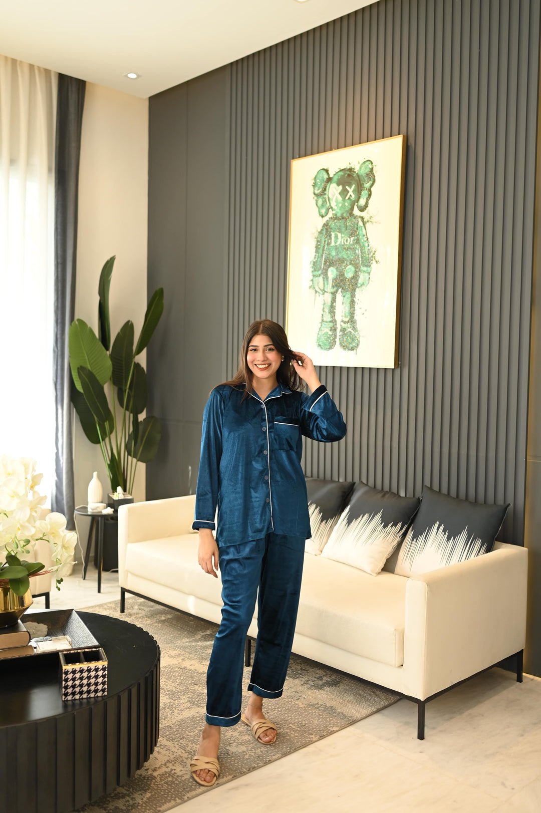 TEAL BLUE VELVET PJ Set