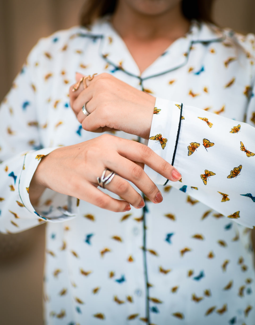 WHITE MULTI BUTTERFLIES PJ Set